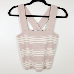 Heartloom Tan Beige Stripe Cross Back Knit Sleeveless Top